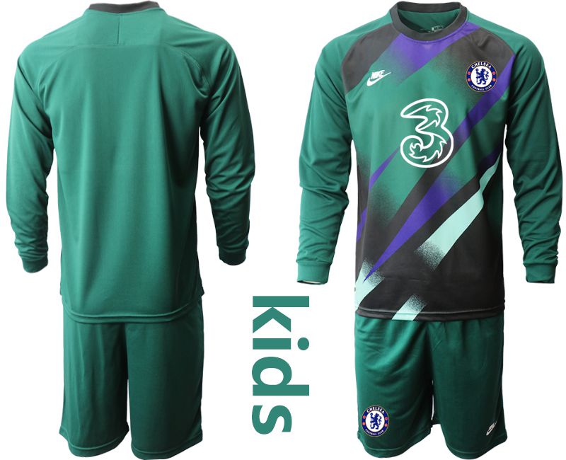 Youth 2020-2021 club Chelsea Dark green long sleeve goalkeeper Soccer Jerseys->chelsea jersey->Soccer Club Jersey